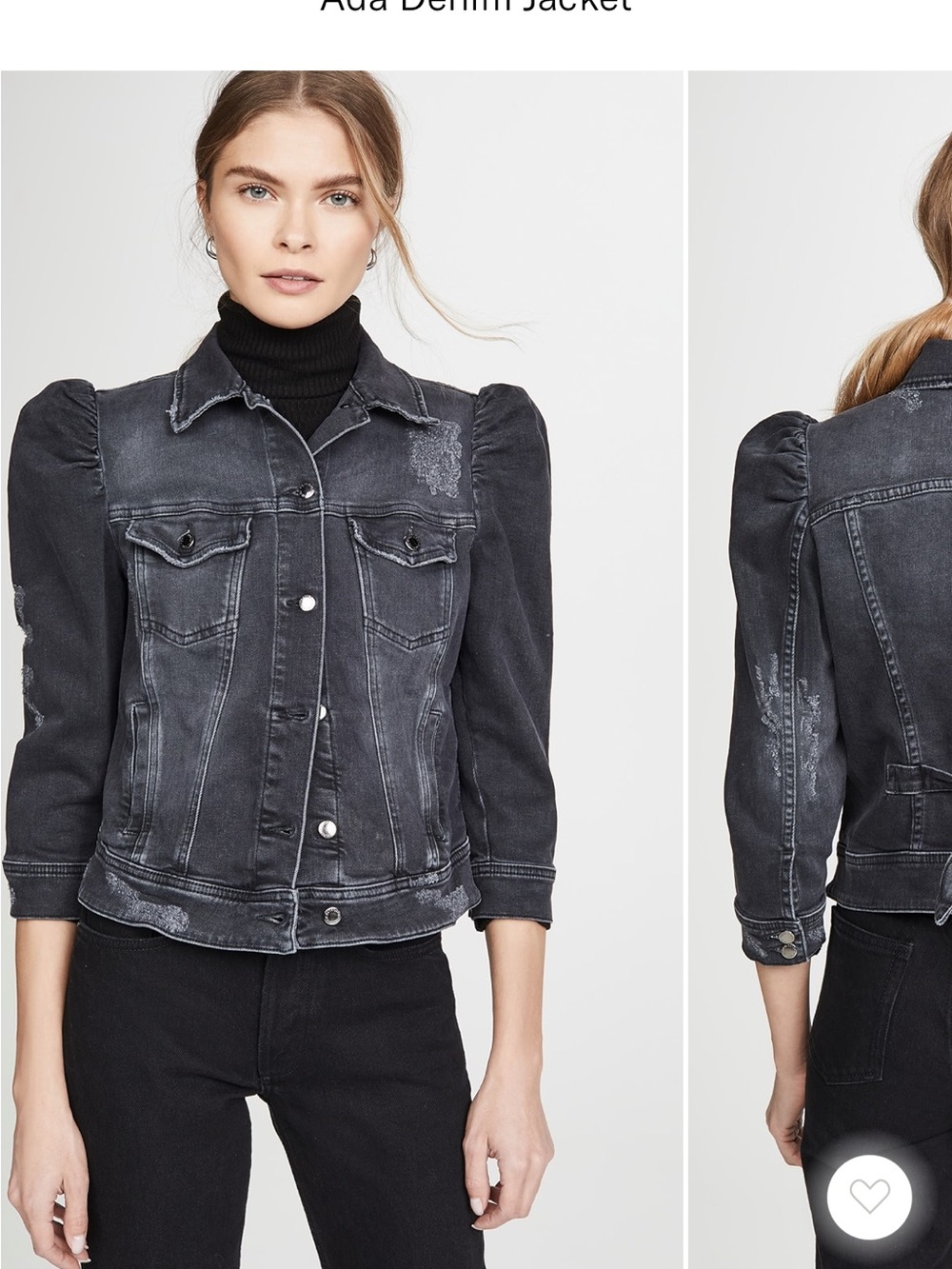 Retrofete Black Washed Puff-Sleeve Denim Jacket